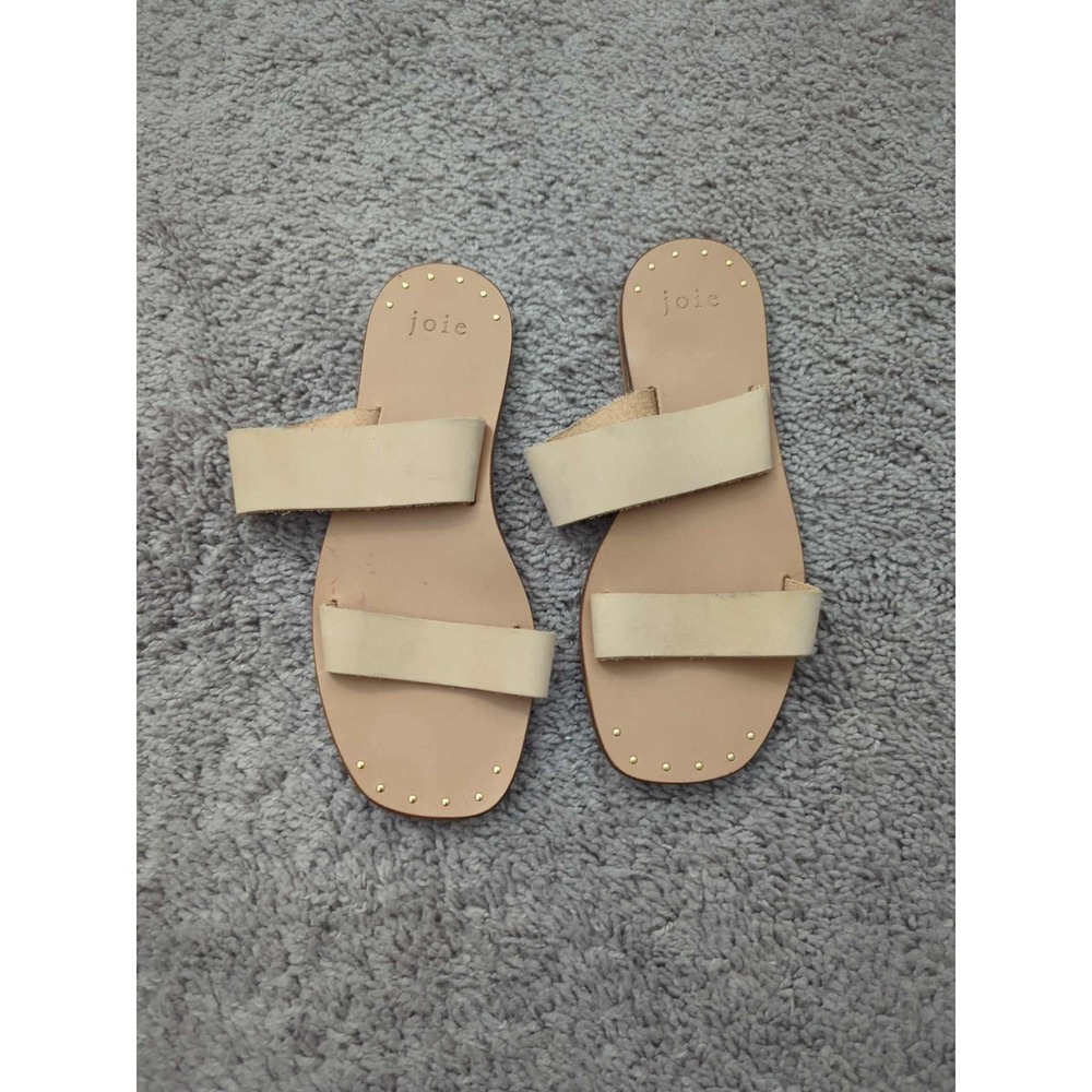 Joie Slide Sandals Womens 5.5 36 EU Leather Gold Tone Studs‎ Flat Made in Italy